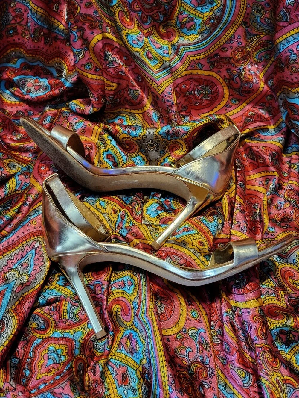 Tory Burch Ellie Rose Gold High Heel Ankle Strap Sandals Shoes Women's Size 6.5